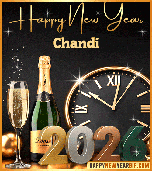 GIF Happy New Year 2026 champagne Chandi