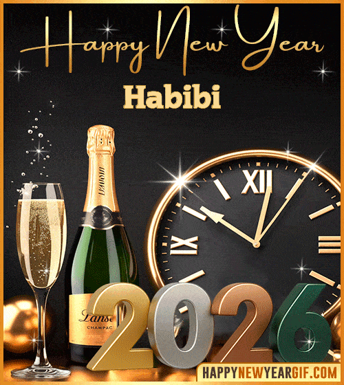 GIF Happy New Year 2026 champagne Habibi