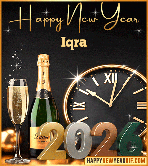GIF Happy New Year 2026 champagne Iqra