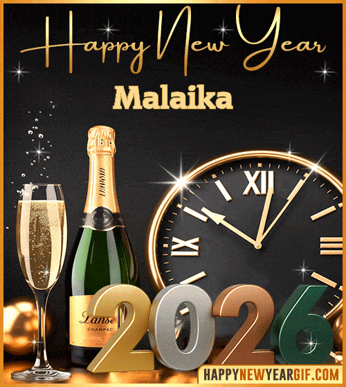 GIF Happy New Year 2026 champagne Malaika