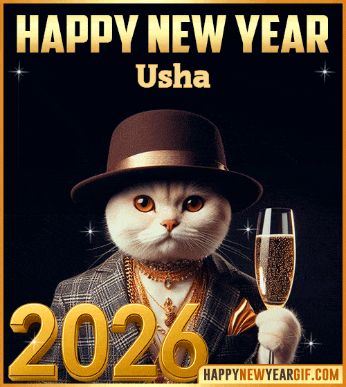 GIF Funny Cat Happy New Year 2026 gif Usha