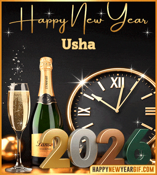 GIF Happy New Year 2026 champagne Usha